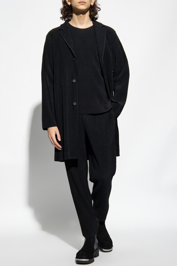 Black Pleated coat Homme Plissé Issey Miyake - SchaferandweinerShops VG -  Mini shirt dress cut in a neutral mushroom hue